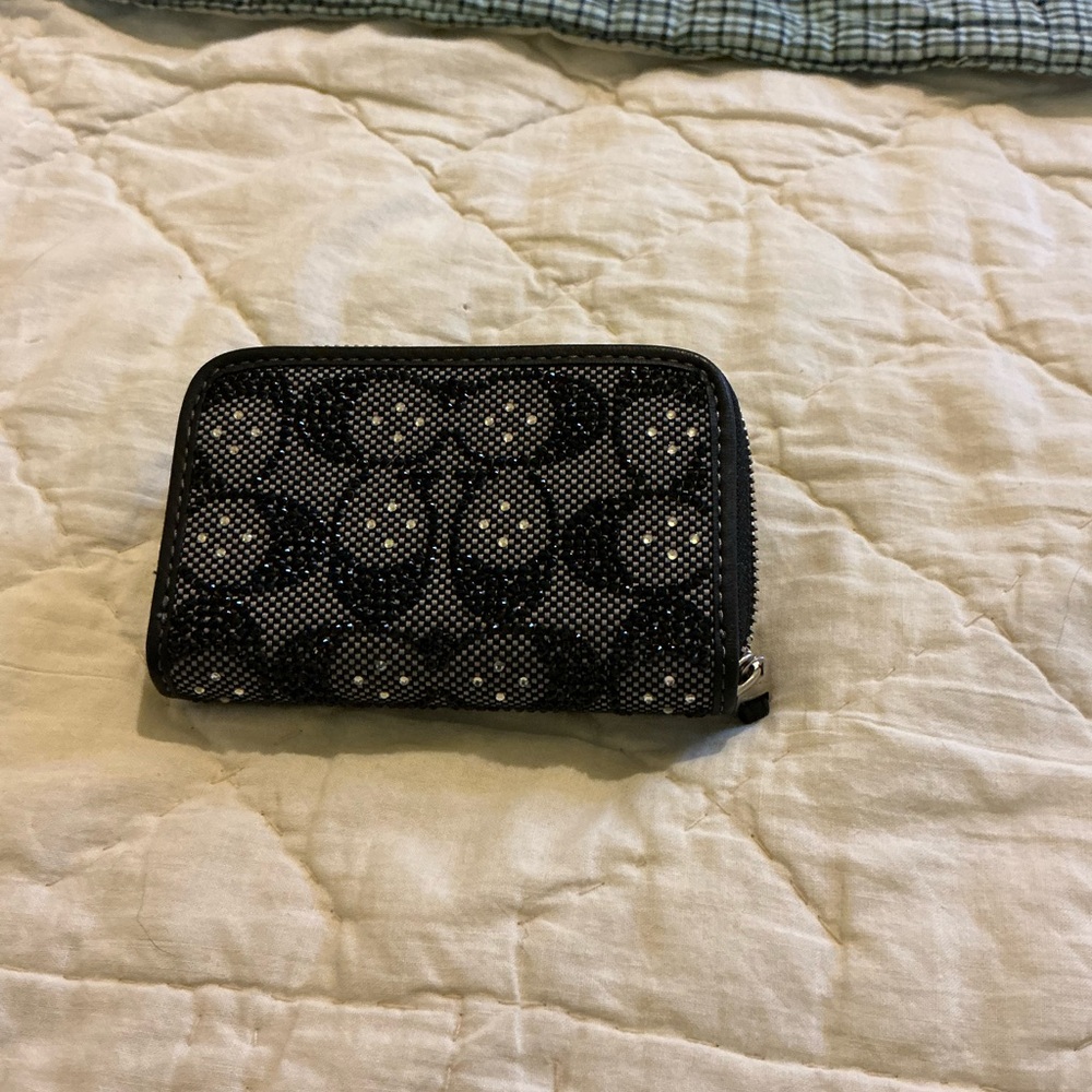 Coach Black Crystal Zip Card Case